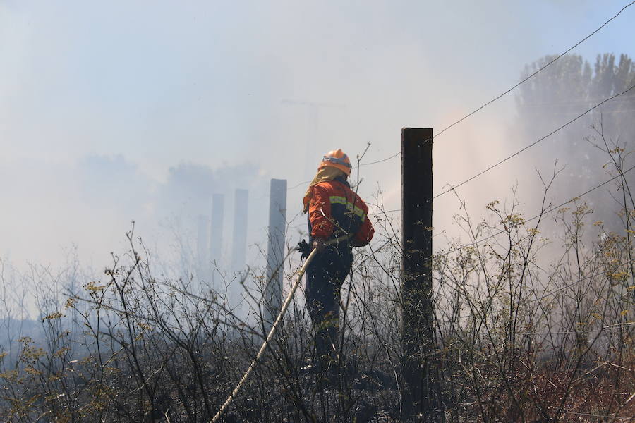 Oteruelo también se ha visto en vuelto en llamas. El incendio que se originó en la tarde de este jueves en el polígono industrial de Trobajo del Camino y en cuya extinción trabajan numerosos medios aéreos y terrestres, ha alcanzado la pedanía de la capital leonesa y se ha aproximado peligrosamente a las viviendas