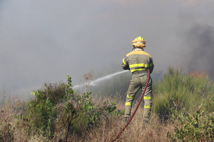 Oteruelo también se ha visto en vuelto en llamas. El incendio que se originó en la tarde de este jueves en el polígono industrial de Trobajo del Camino y en cuya extinción trabajan numerosos medios aéreos y terrestres, ha alcanzado la pedanía de la capital leonesa y se ha aproximado peligrosamente a las viviendas