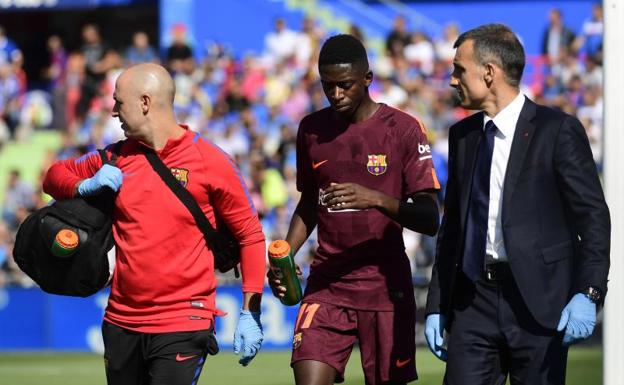 Ousmane Dembele (c), en el partido contra el Getafe.