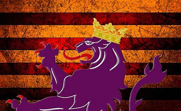 Un león sobre la senyera catalana.