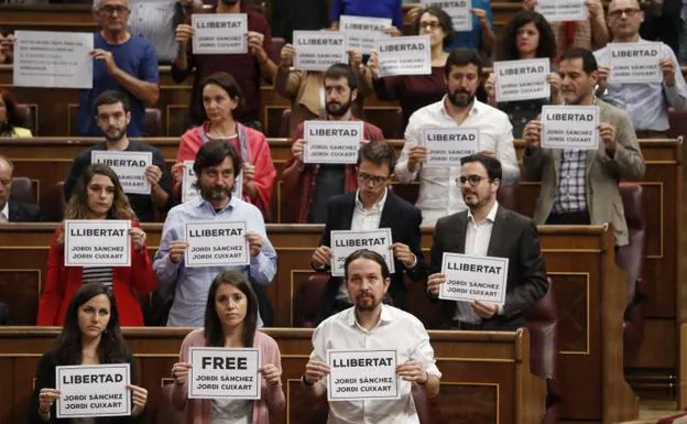 Diputados nacionalistas y de Unidos Podemos piden libertad para 'los Jordis' en la sesión de control al Congreso.