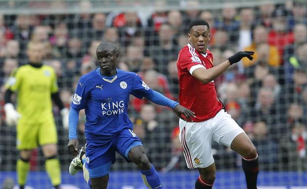 Kante y Martial, en un Manchester United-Leicester. 