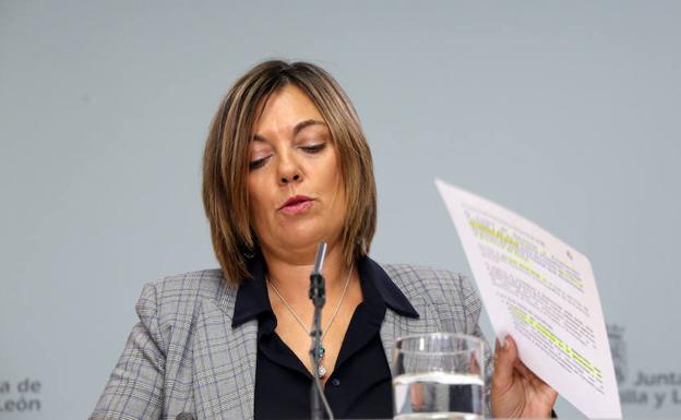 La consejera de Agricultura y portavoz de la Junta, Milagros Marcos, durante la rueda de prensa posterior a la reunión del Consejo de Gobierno de la Junta de Castilla y León. 