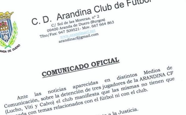 Comunicado oficial de la Arandina.