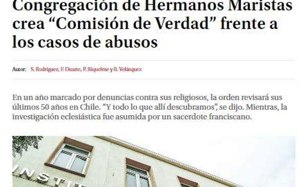 Pantallazo del periódico chileno La Tercera.