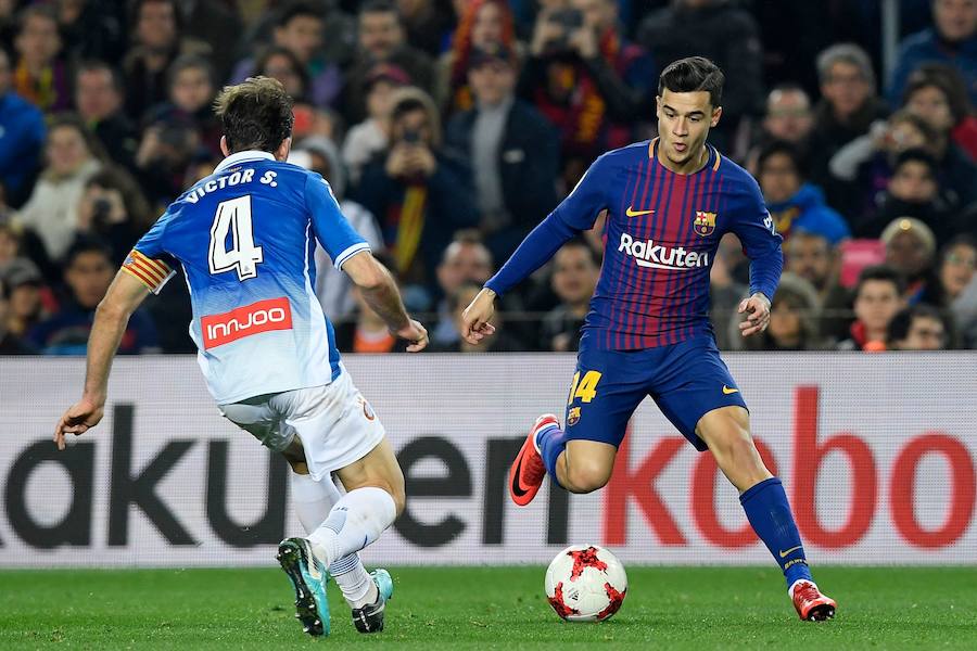 El Barcelona estará en las semifinales de la Copa del Rey tras vencer al Espanyol por 2-0 en el Camp Nou (2-1 global). Los azulgrana se adelantaron con Suárez y Messi puso la sentencia. El partido también estuvo marcado por la despedida a Javier Mascherano y el debut de Philippe Coutinho.