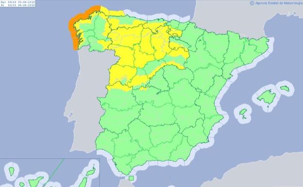 León, en alerta amarilla las próximas 48 horas. En la imagen, mapa de alertas para este martes.