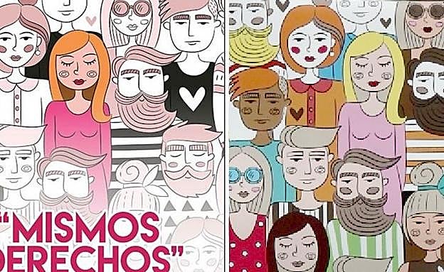 Imagen del cartel de Villa de Arico y el 'corta y pega' en el cartel de las Fiestas de León.