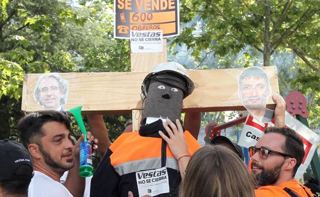 Los trabajadores de Vestas durante suprotesta en Madrid.