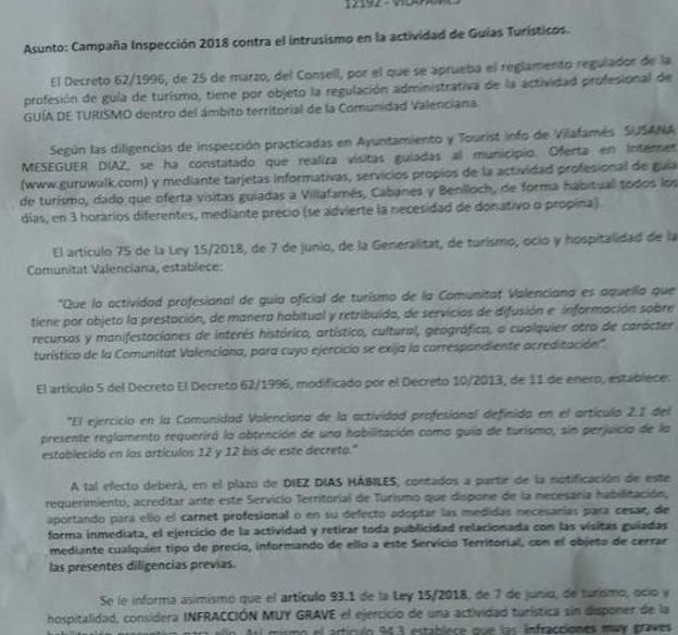 Denuncia recibida por la guía turística no habilitada.