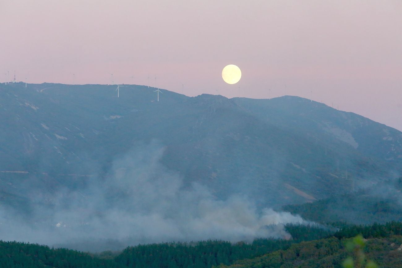 Un gran despliegue de medios aéreos controla el incendio intencionado declarado en Molinaseca