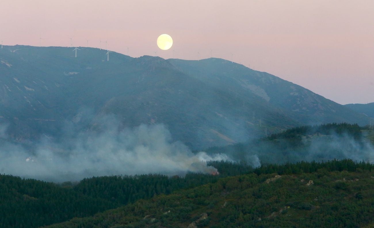 Un gran despliegue de medios aéreos controla el incendio intencionado declarado en Molinaseca