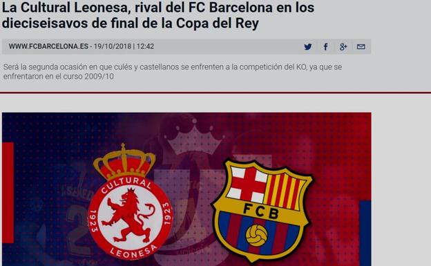 Web oficial del FC Barcelona en la que se habla de la Cultural como el equipo 'castellano'.