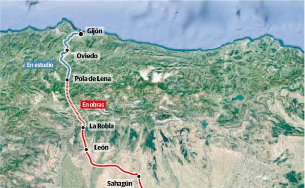 El plan de Fomento recorta en una hora y 15 minutos el viaje en tren de León a Gijón en tres años tras finalizar el soterramiento y abrir la Variante de Pajares