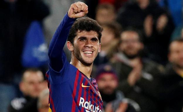 Aleñá, celebrando el 2-0 ante el Villarreal