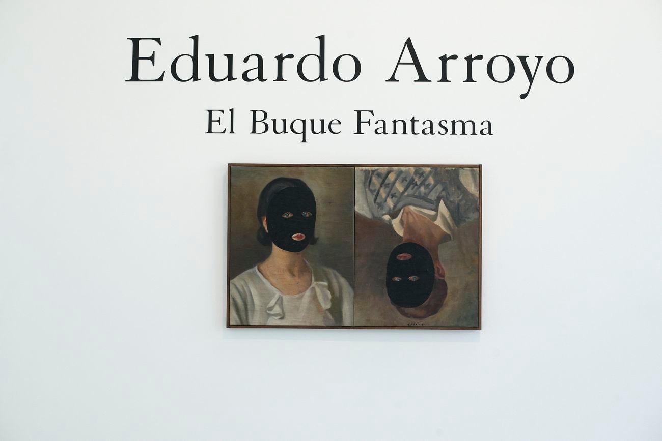 Exposición «El buque Fantasma» presentada hoy en el Jardín Botánico de Madrid por el hijo y la viuda del artista Eduardo Arroyo, fallecido el pasado mes de octubre. 