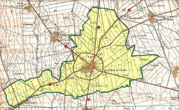 Mapa de carreteras del término municipal de Santa María del Páramo.