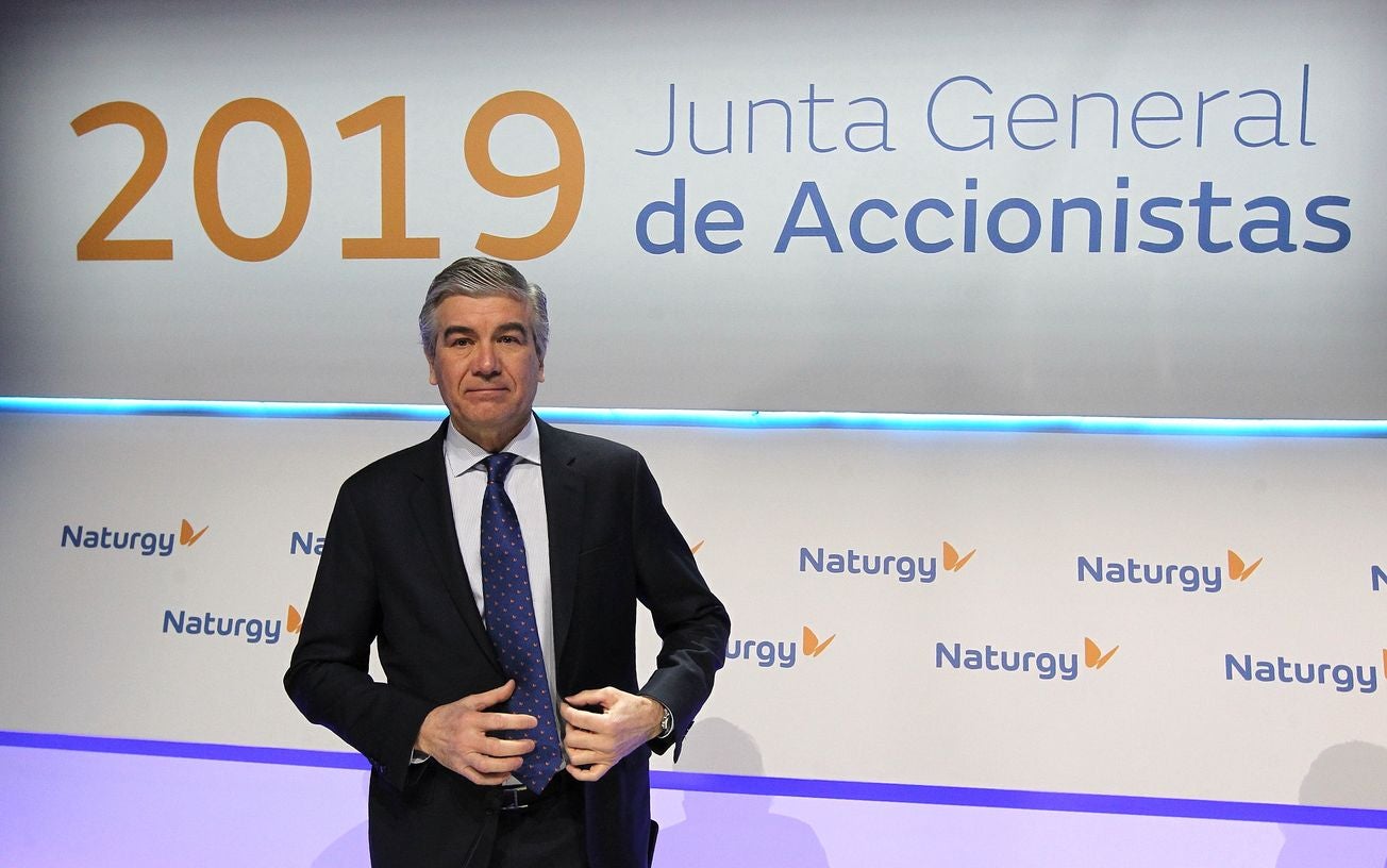 El presidente de Naturgy, Francisco Reinés, durante su comparecencia en rueda de prensa antes de comparecer en la Junta General de Accionistas.