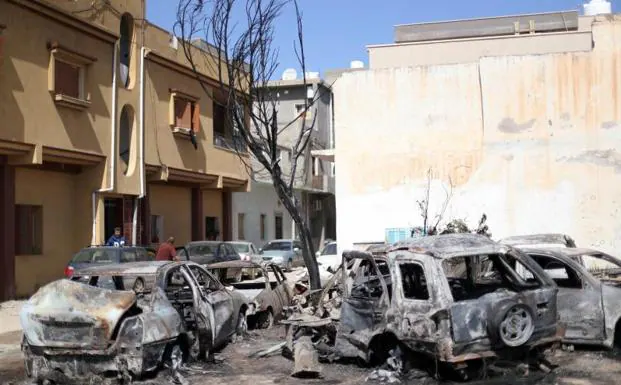 Estado del barrio de Abu Salim tras el lanzamiento de cohetes.