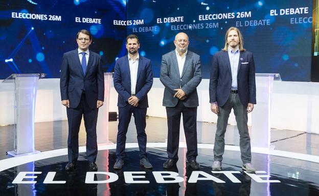 Los candidatos a la Presidencia de la Junta del PP, Alfonso Fernández Mañueco; Psoe, Luis Tudanca; Ciudadanos, Francisco Igea y Podemos, Pablo Fernández, en el debate electoral. 