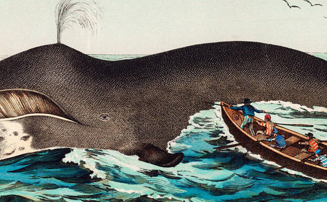 La pesca de la ballena en 1878, grabado alemán CC PD.