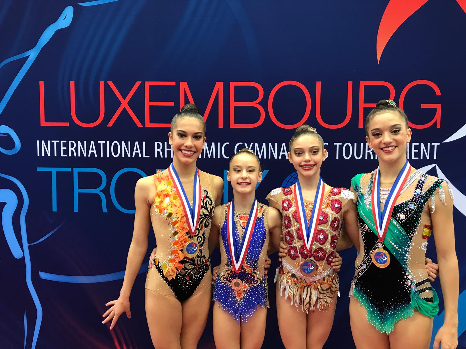 Lluvia de medallas para las seis gimnastas del Club Ritmo que han participado en el Luxembourg Trophy: Sara Llana, Andrea Fernández, Andrea Corral, Carla Vilasánchez, Natalia Gago y Sandra García