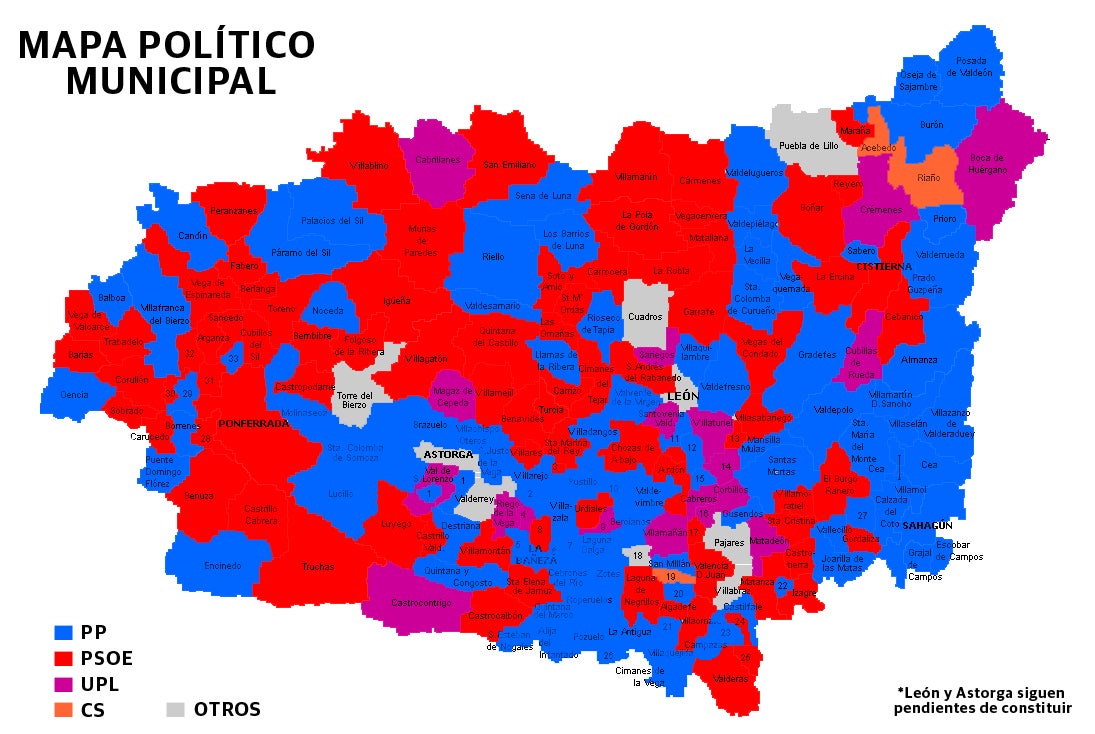 Así quedan repartidos los ayuntamientos de la provincia de León