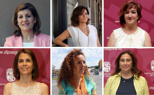 Arriba, de izquierda a derecha, Azucena Suárez (PP), Sara Dueñas (PP) y Gloria Hernando (PSOE). Abajo, Magdalena Rodríguez (PP), Noemí Otero (Ciudadanos) y Concepción Rubio (PSOE). 