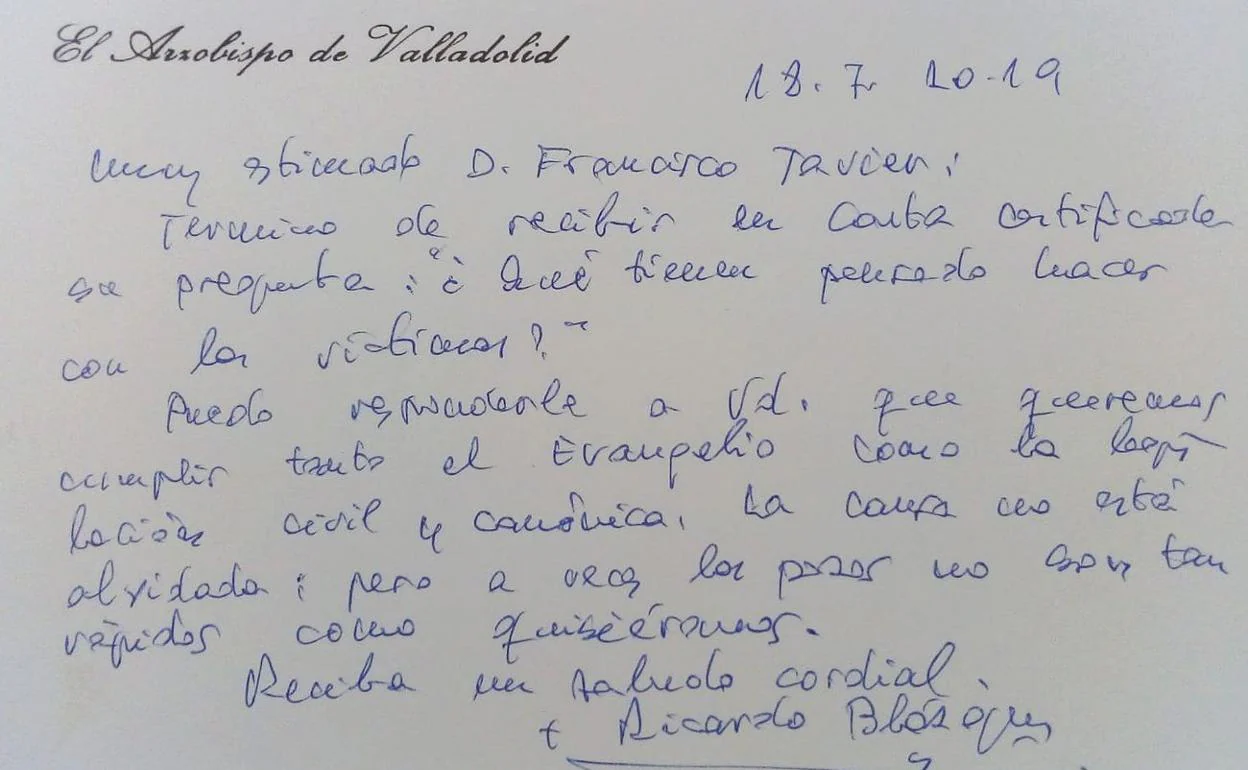 Respuesta del Azobispo de Valladolid a Francisco Javier. 