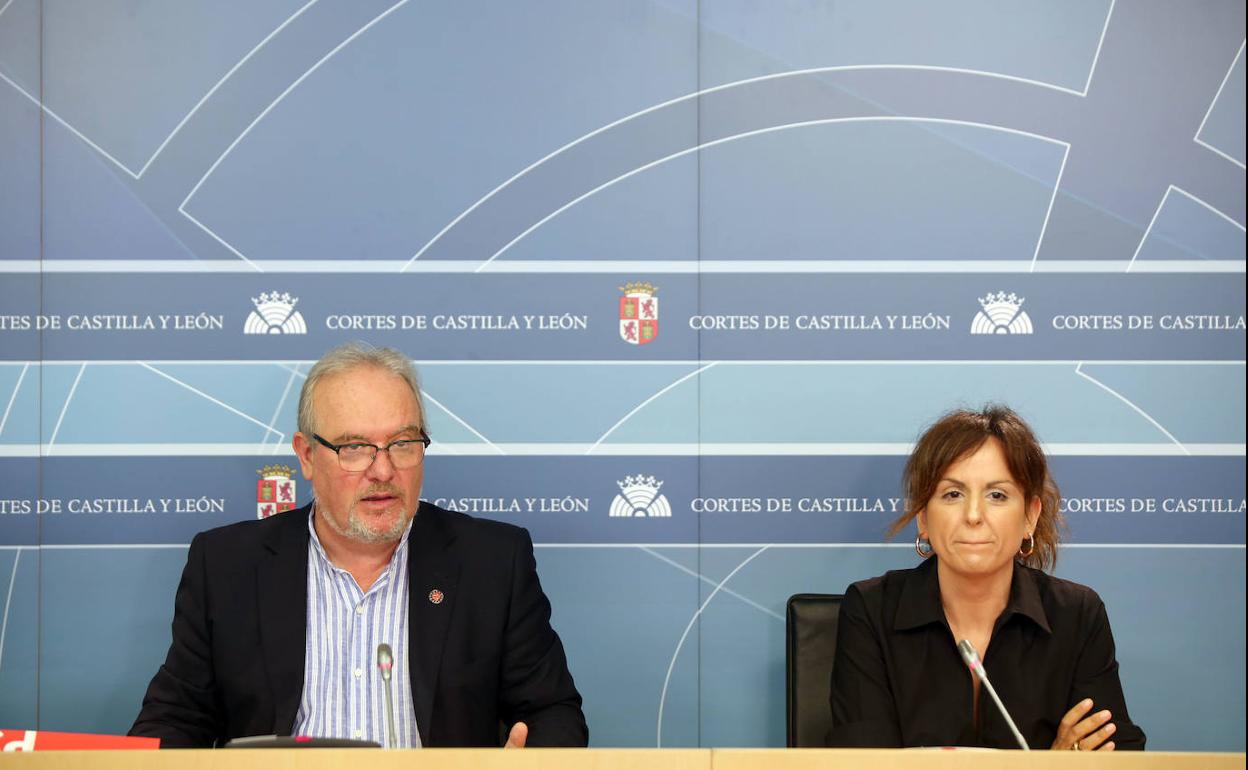 José Francisco Martín, coordinador de Hacienda y Patricia Gómez, portavoz adjunto del grupo socialista durante la rueda de prensa