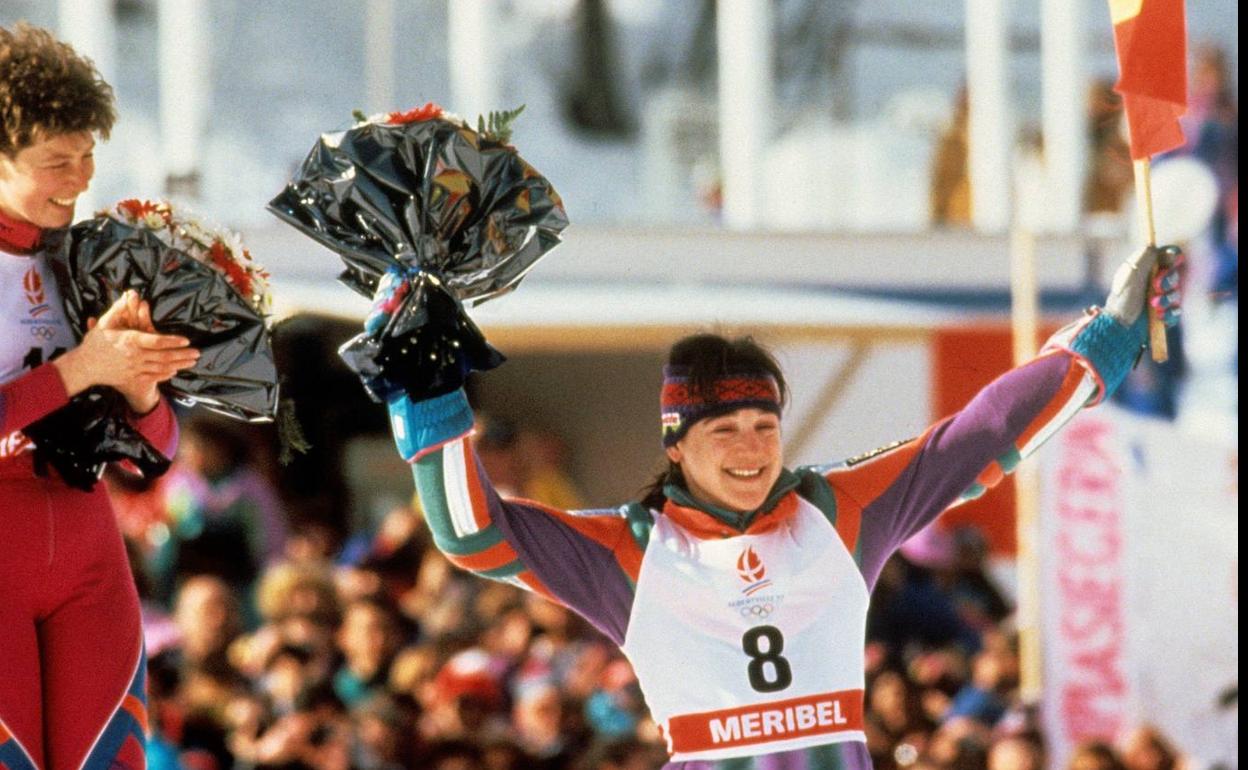 Blanca Fernández Ochoa, en el podio de los Juegos de Albertville 1992. 