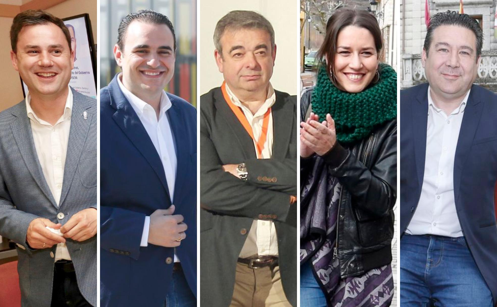 Javier Cendón (PSOE), José Miguel González (PP), Justo Fernández (Cs), Ana Marcello (Podemos) y Luis Mariano Santos (UPL), candidatos al Congreso. 