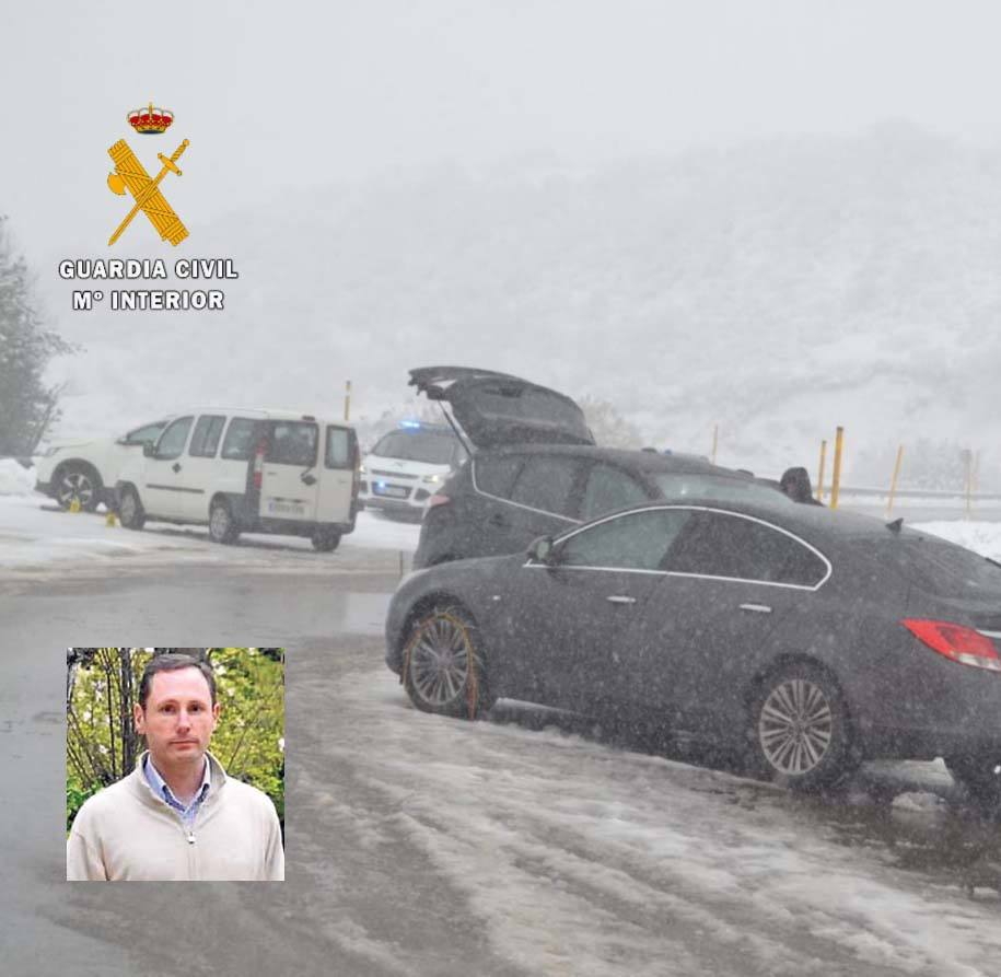 En la imagen superior, al fondo, los vehículos implicados en la colisión de Fuentes de Invierno. En el recuadro inferior, el ovetense Misael García, víctima mortal del accidente. 