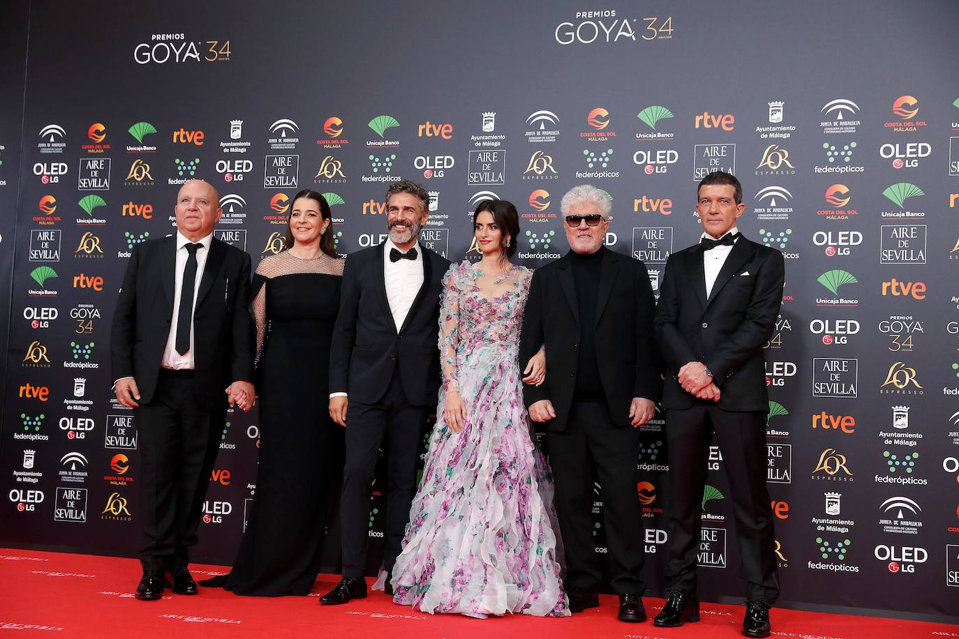 El equipo de 'Dolor y Gloria', con Almodóvar, Penélope Cruz y Antonio Banderas, a su llegada a los Goya.