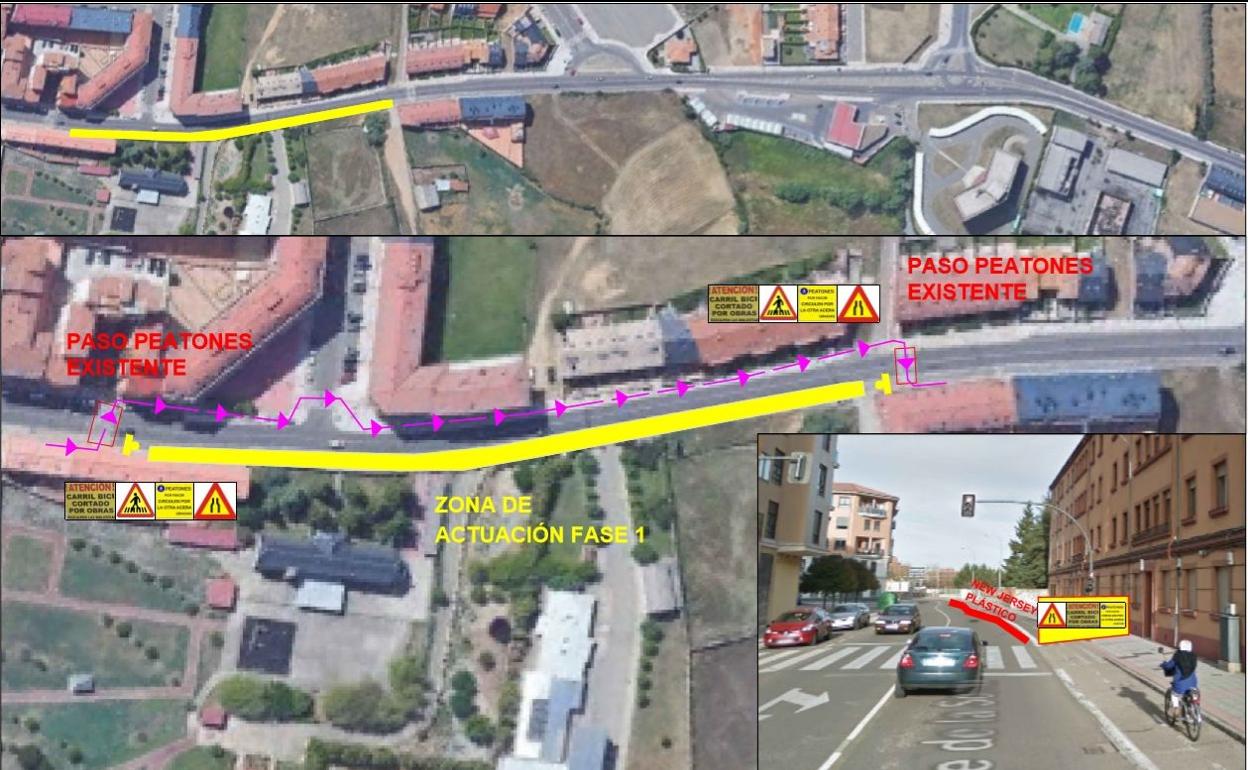 Mapa de modificación de circulación de carril-bici en la calle La Serna de León capital.