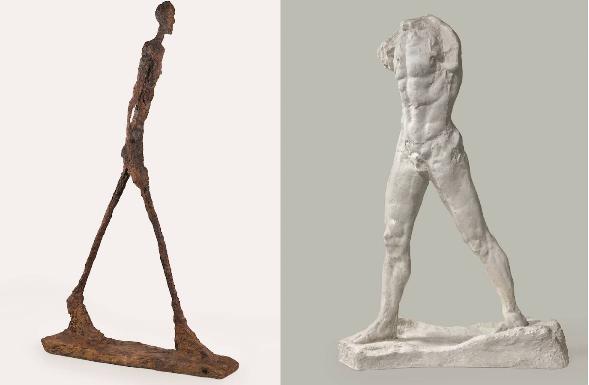 'Hombre que canina II' (1960) de Giacometti y 'Hombre que camina' (1907), de Rodin 