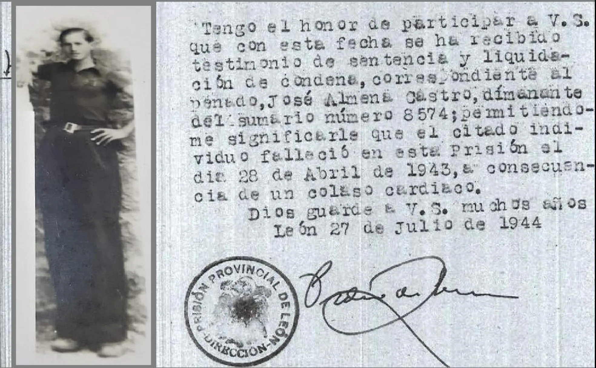 Imagen de los documentos que acreditaban la muerte del represaliado.