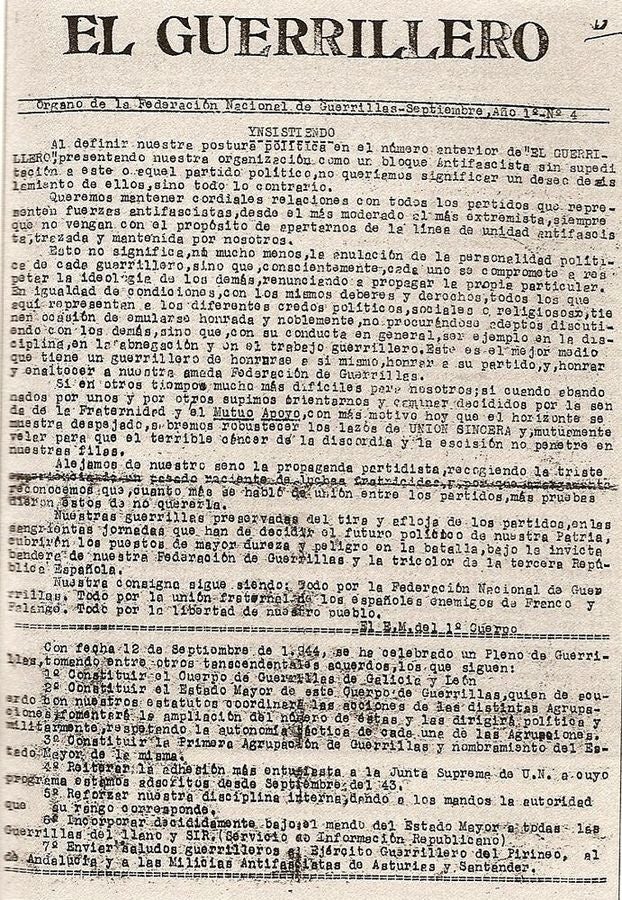 El Guerrillero, órgano de expresión de la Federación que alcanzaría una tirada de trescientos ejemplares