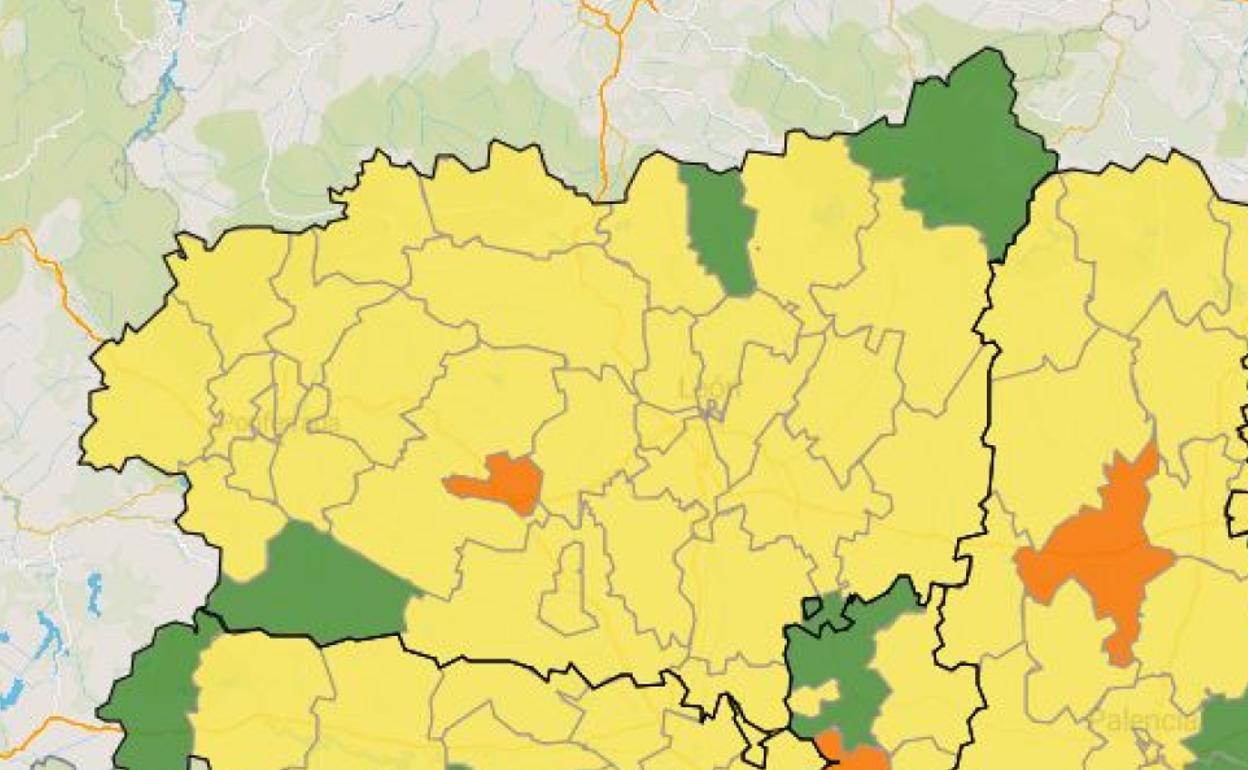 En verde, las zonas de la provincia que no han registrado casos los últimos 14 días. 