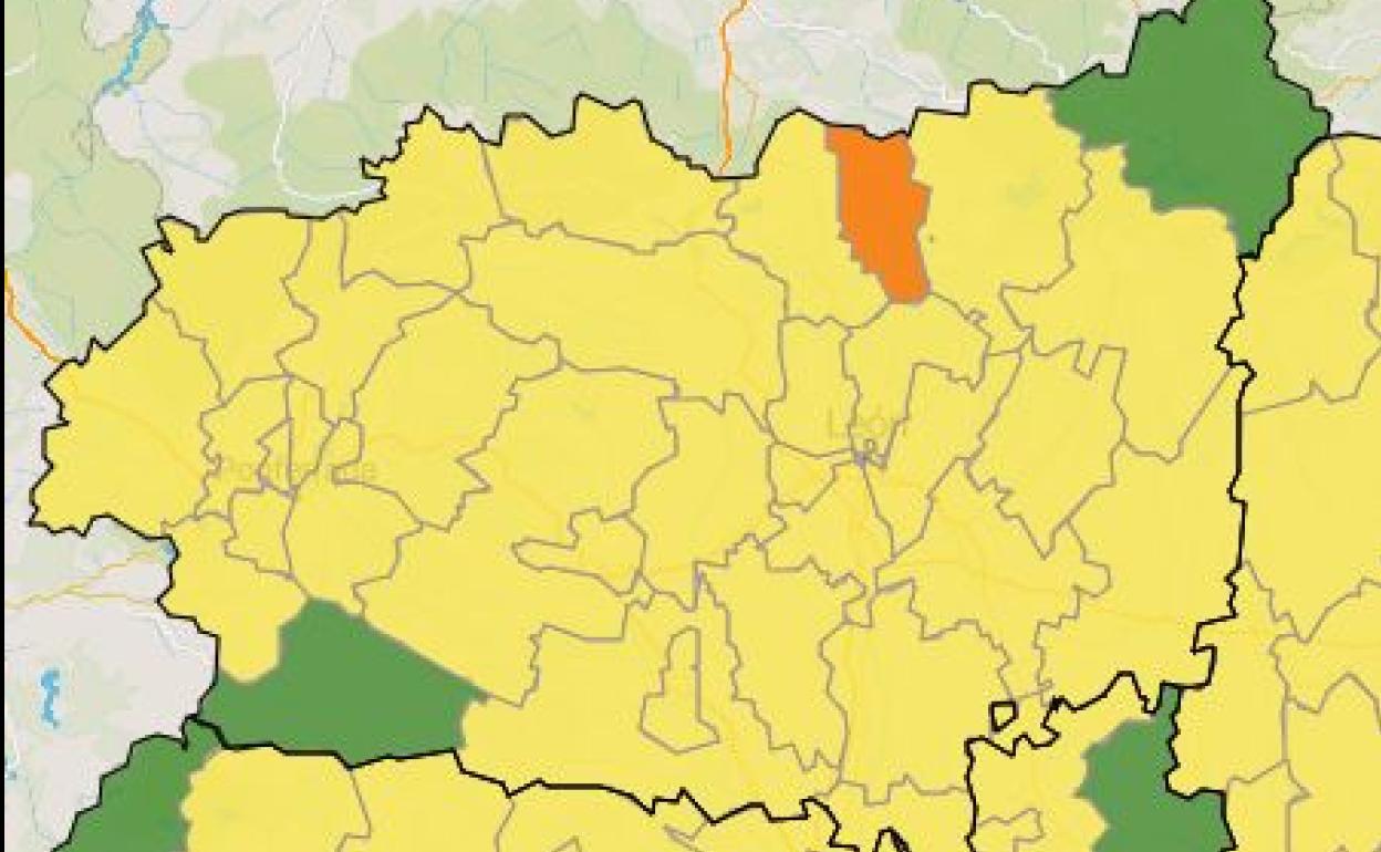 Colores en la provincia de León por relevancia de la covid-19.