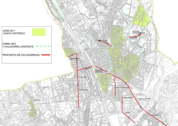 Plano detalle de los ciclocarriles