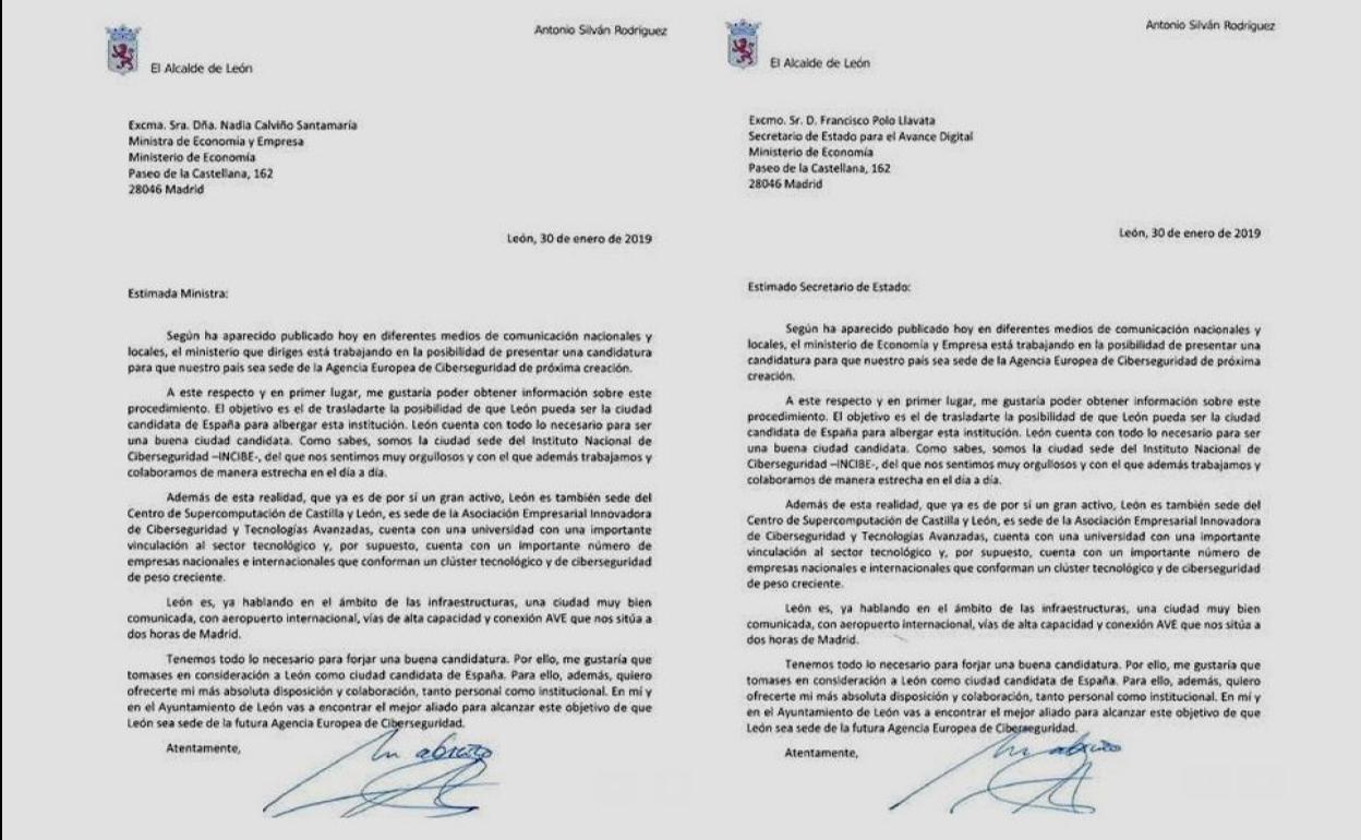 Imagen de las cartas remitidas en su día por el exalcalde de León.