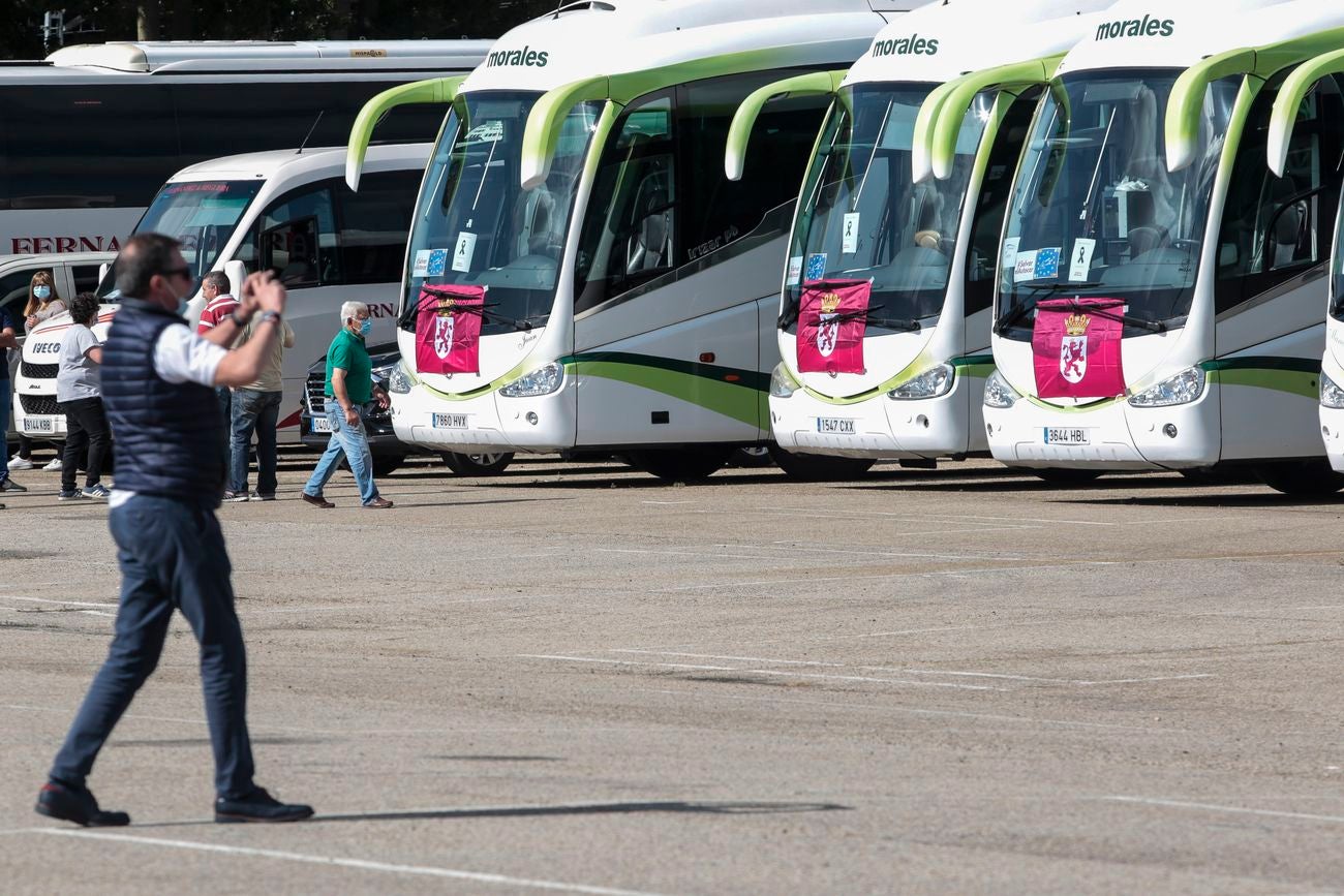 Los buses del servicio discrecional salen a las calles para reivindicar ayudas al sector.