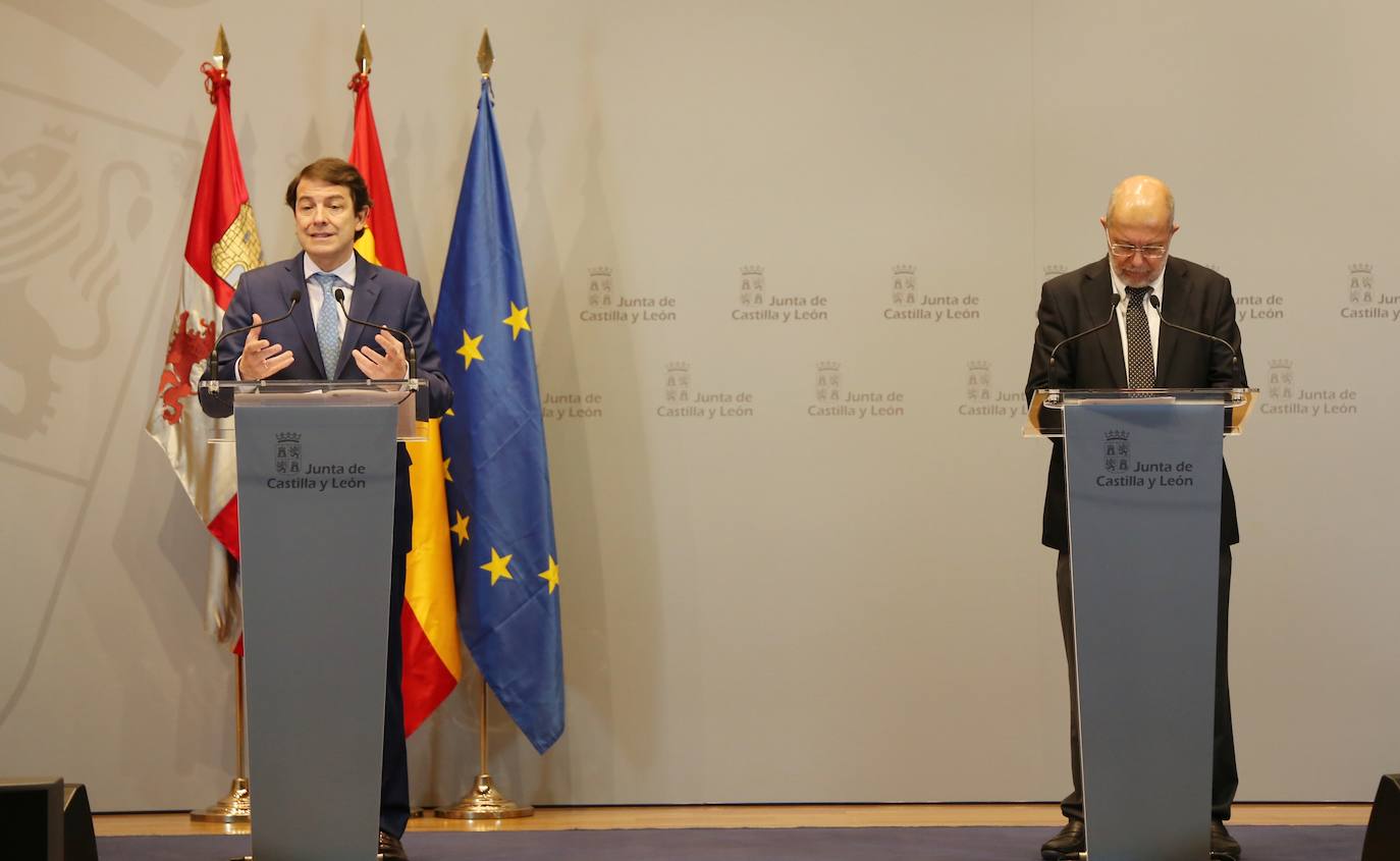 El presidente de la Junta de Castilla y León, Alfonso Fernández Mañueco, y el vicepresidente y consejero de Transparencia, Ordenación del Territorio y Acción Exterior, Francisco Igea, presentan el balance del primer año de legislatura.