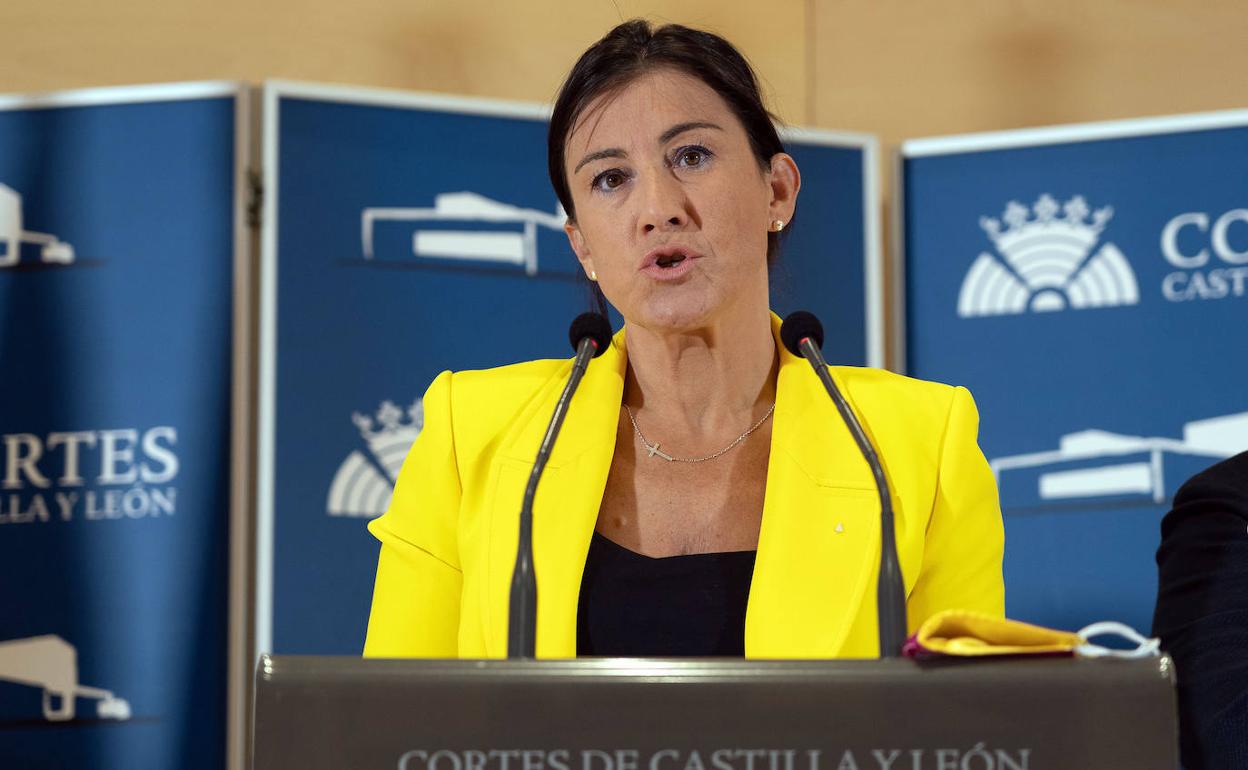 Ana Sánchez, representante del PSOE en la comisión de eólicas, durante la comparecencia de este miércoles.