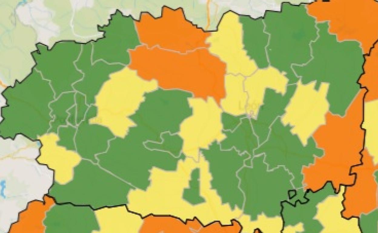 Mapa de incidencia del virus en León. 