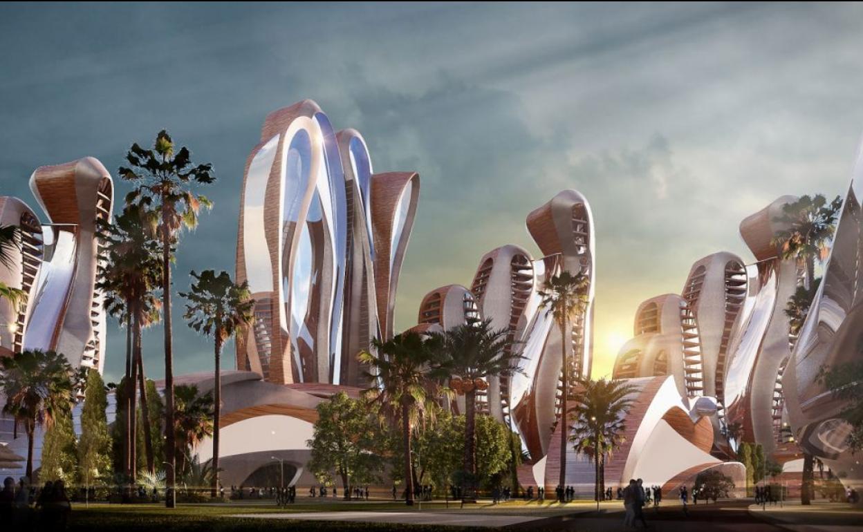 Una imagen virtual de la ciudad que el músico Akon quiere alzar en la costa de Senegal.