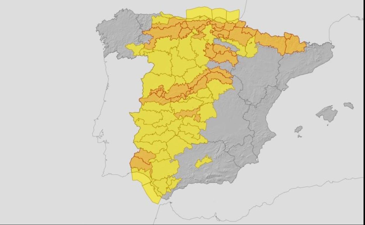 Imagen del mapa de alertas realizado por Aemet.