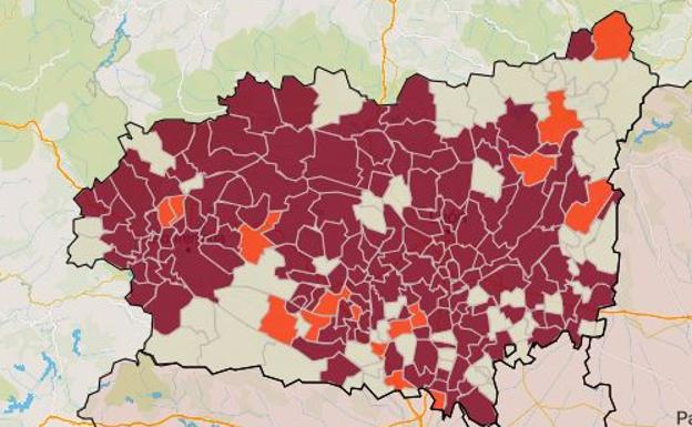 Imagen de los municipios y su riesgo en la provincia de León.