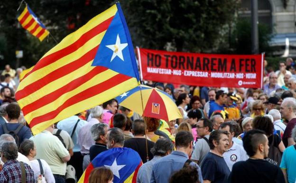 Una manifestación pro independencia de Cataluña. 
